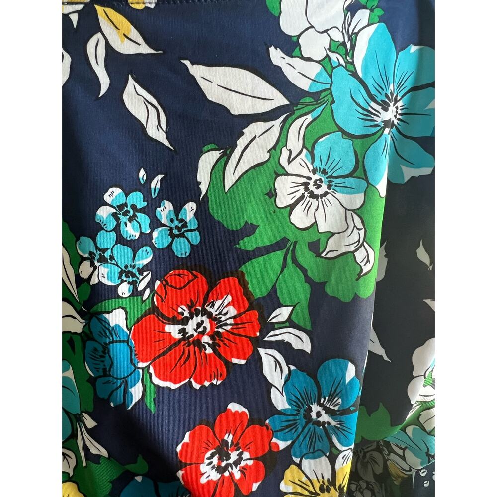 Vibrant Retro Floral Multicolor 3/4 Slit Sleeves Tie Waist MIDI Dress Sz XL - Picture 6 of 8